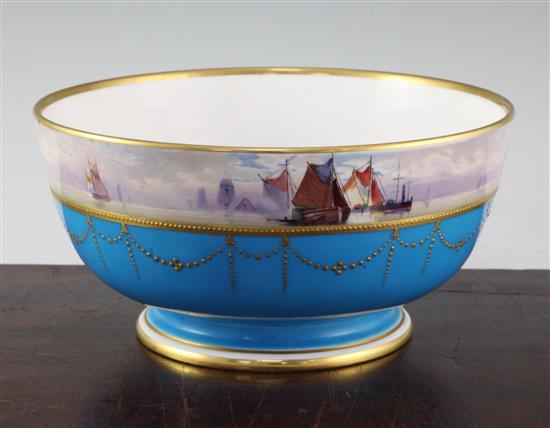 A Minton bleu celeste ground bowl, 24.5cm